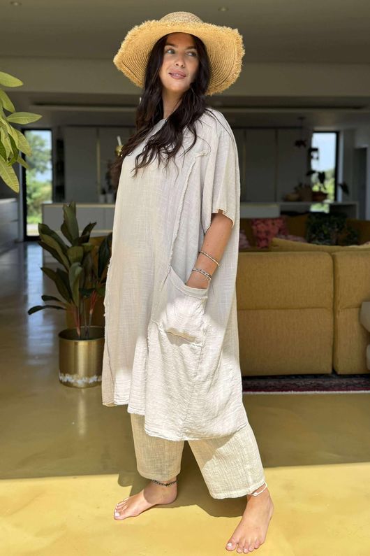 Made in Italy Milo Cotton Slouch Sac Dress Stone